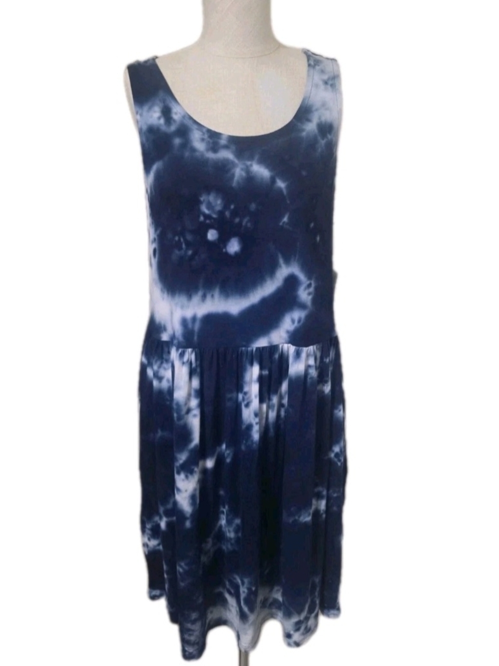 Como Blu Women's Navy Tie Dye Knee Length Fit and Flare Tshirt Dress Size Medium